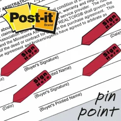 Post-it Notes Arrow Flags, " Sign Here", 1/2", Red, 20 Flags Per Pad, Pack Of 4 Pads