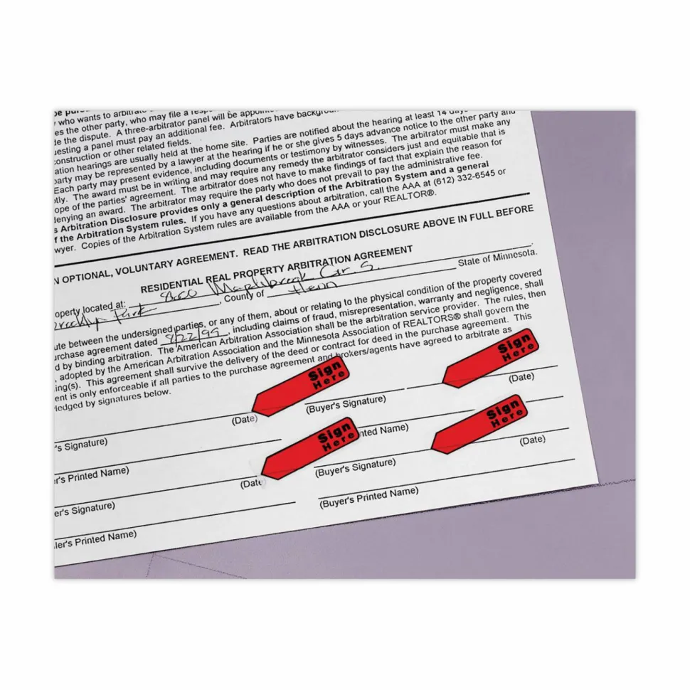 Post-it Notes Arrow Flags, " Sign Here", 1/2", Red, 20 Flags Per Pad, Pack Of 4 Pads