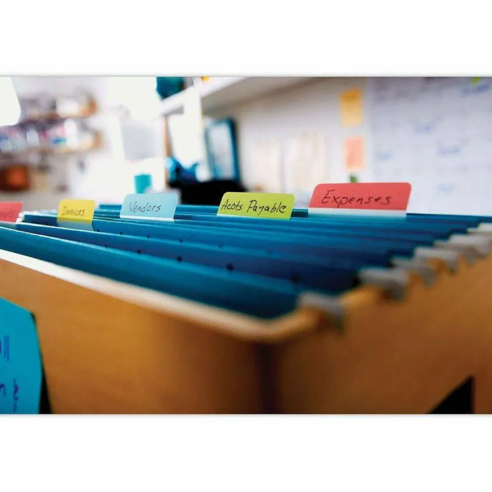 Post-it Notes Durable Angled Hanging File Folder Tabs, 2", Pack Of 24 Tabs, Assorted Colors.