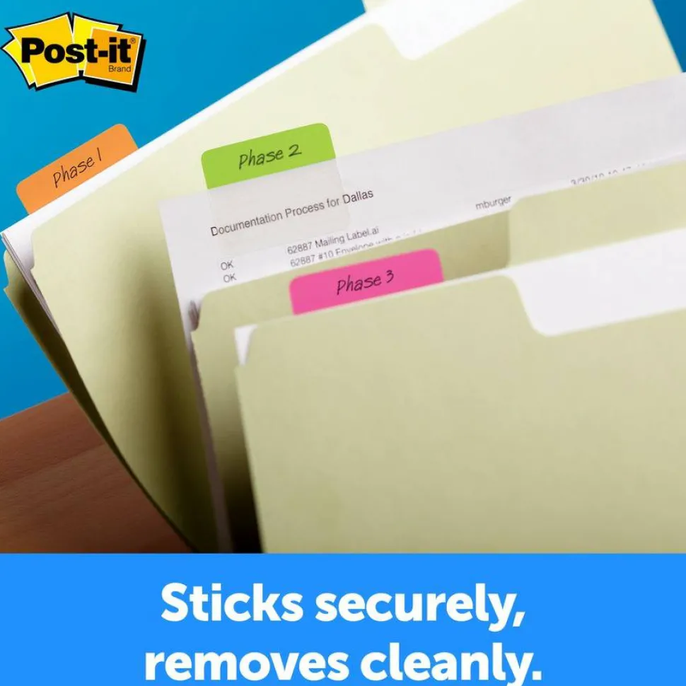 Post-it Notes Durable Filing Tabs, 2" x 1-1/2", Assorted Colors, 6 Flags Per Pad, Pack Of 4 Pads