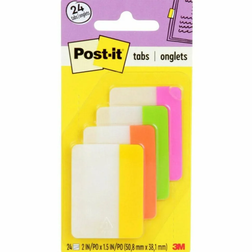 Post-it Notes Durable Filing Tabs, 2" x 1-1/2", Assorted Colors, 6 Flags Per Pad, Pack Of 4 Pads