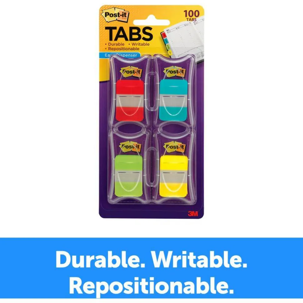 Post-it Notes Durable Filing Tabs, 1", Assorted Colors, 25 Flags Per Pad, Pack of 4