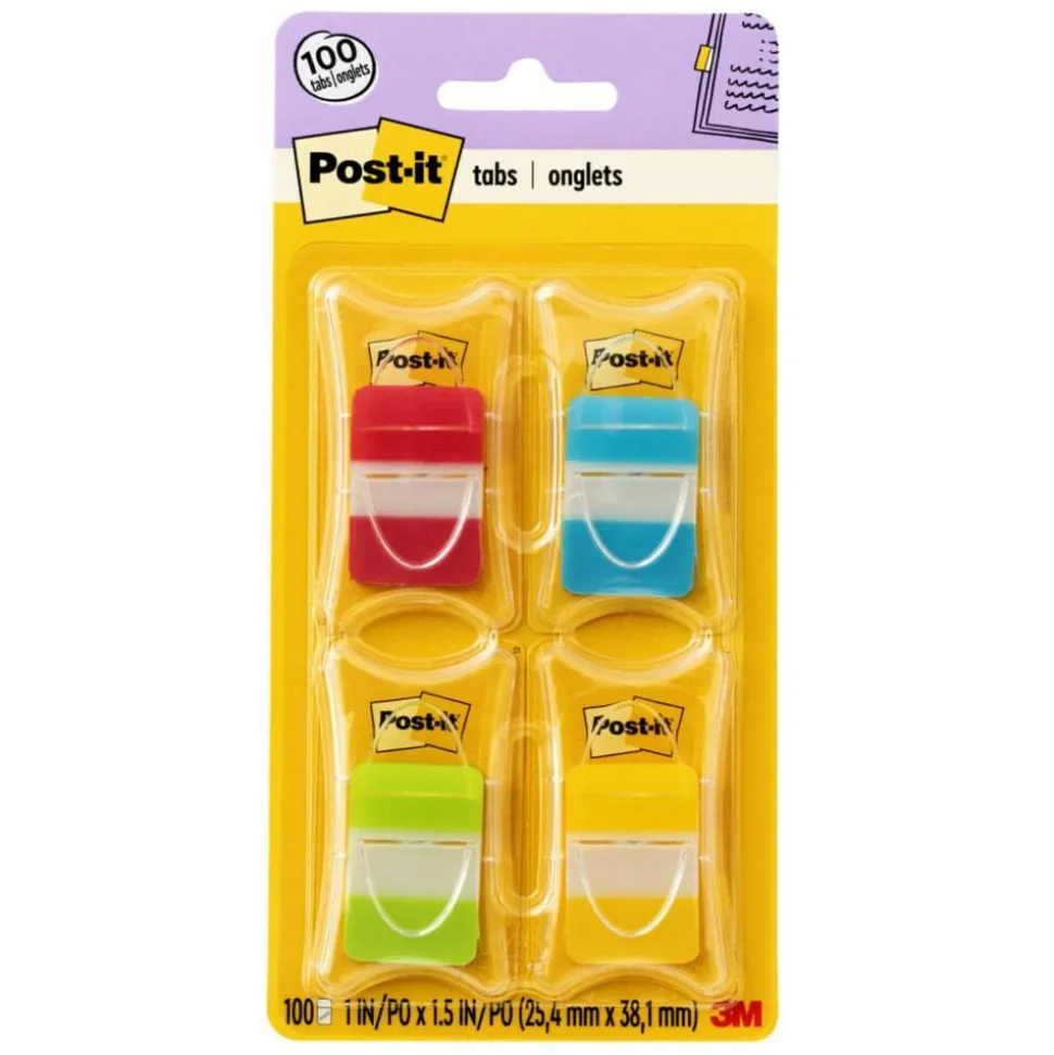 Post-it Notes Durable Filing Tabs, 1", Assorted Colors, 25 Flags Per Pad, Pack of 4