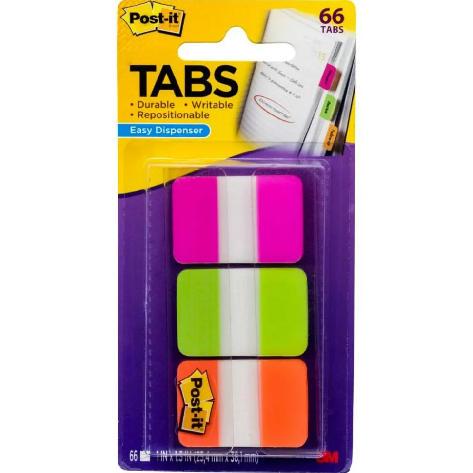 Post-it Notes Durable Filing Tabs, 1" x 1-1/2", Green/Orange/Pink, 22 Flags Per Pad, Pack Of 3 Pads