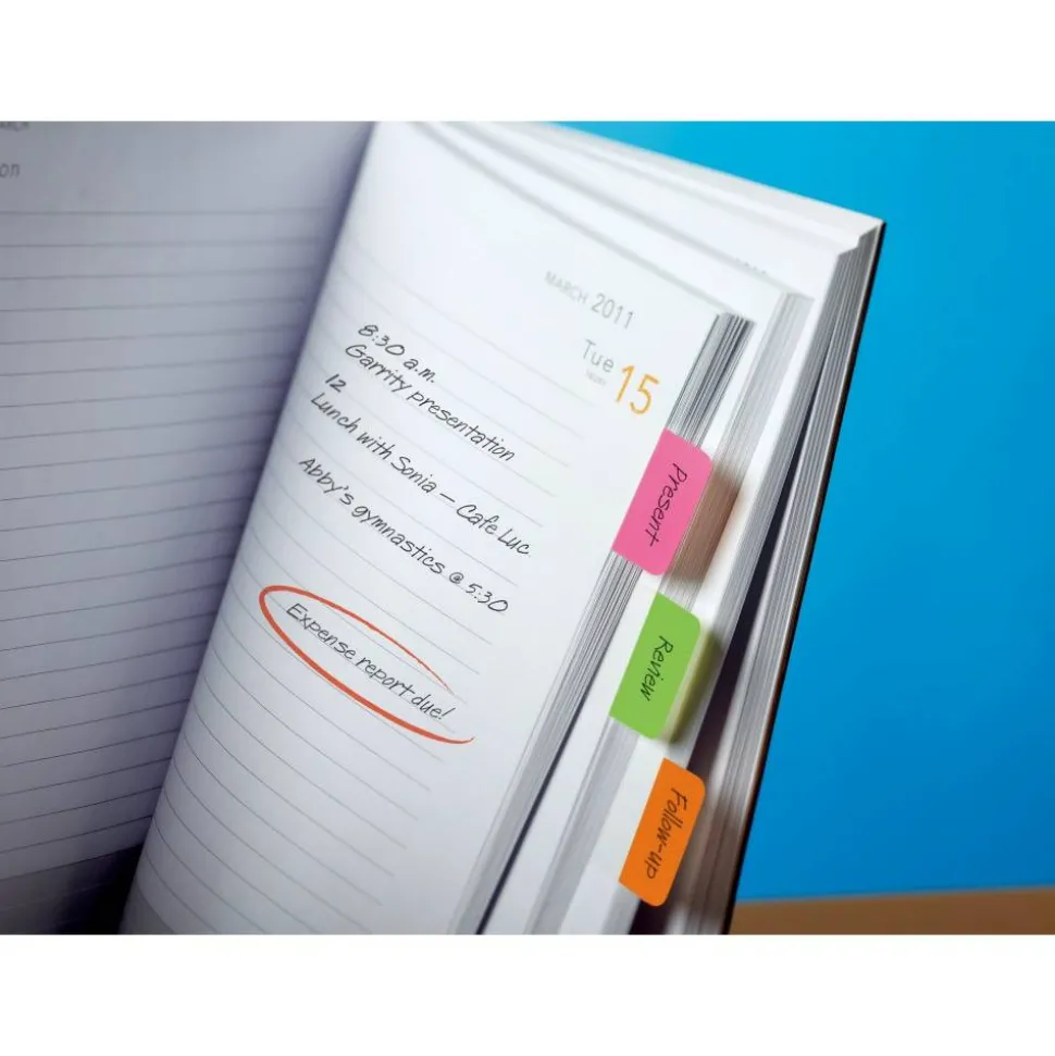 Post-it Notes Durable Filing Tabs, 1" x 1-1/2", Green/Orange/Pink, 22 Flags Per Pad, Pack Of 3 Pads