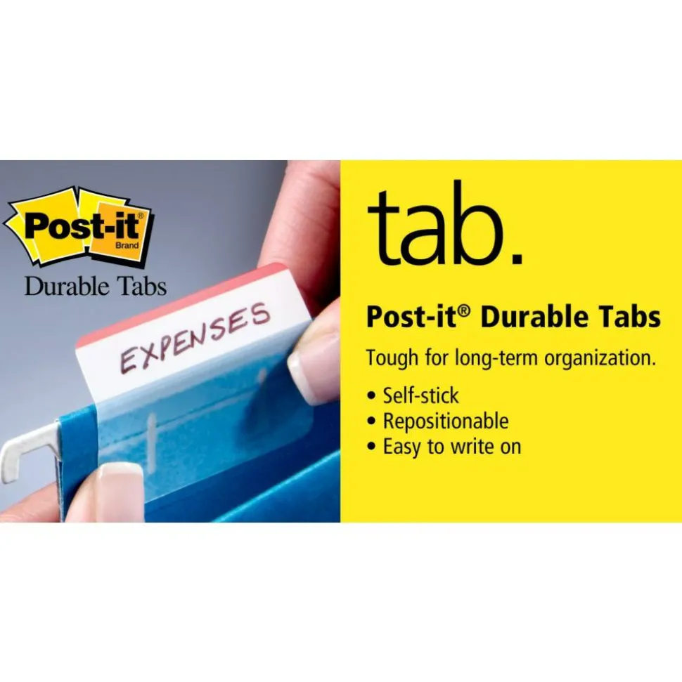 Post-it Notes Durable Filing Tabs, 1" x 1-1/2", Green/Orange/Pink, 22 Flags Per Pad, Pack Of 3 Pads