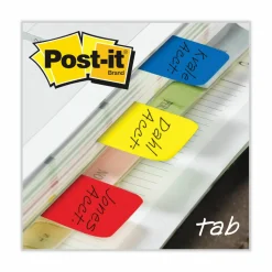 Post-it Notes Durable Filing Tabs, 1" x 1-1/2", Blue/Red/Yellow, 22 Flags Per Pad, Pack Of 3 Pads
