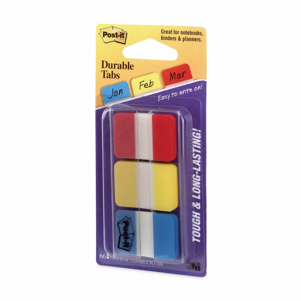 Post-it Notes Durable Filing Tabs, 1" x 1-1/2", Blue/Red/Yellow, 22 Flags Per Pad, Pack Of 3 Pads