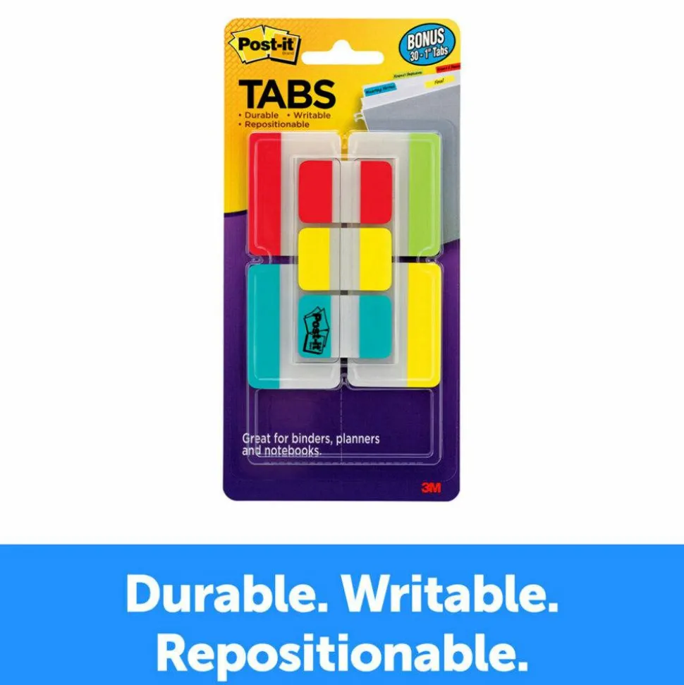 Post-it Notes Durable Filing Tabs, 1" And 2" Tabs, Pack Of 7 Pads