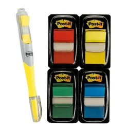 Post-it Notes Flags, With Flag Gel Pen, Assorted Primary Colors, 50 Flags Per Pad, Pack Of 4 Pads