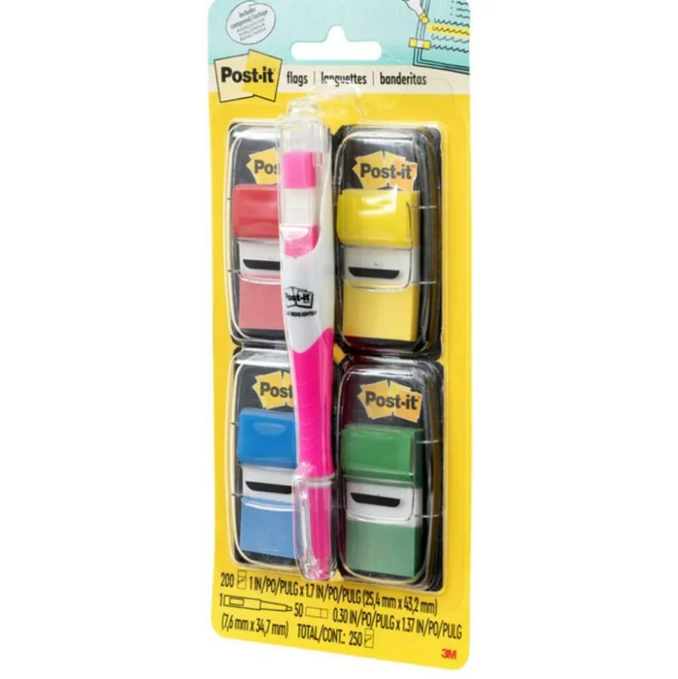 Post-it Notes Flags, With Flag Gel Pen, Assorted Primary Colors, 50 Flags Per Pad, Pack Of 4 Pads
