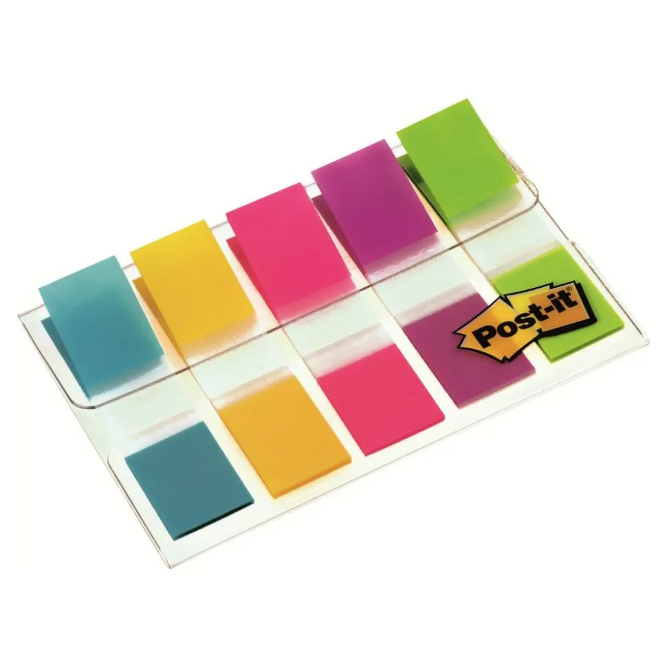 Post-it Notes Flags, 1/2" x 1-7/10", Assorted Bright Colors, 20 Flags Per Pad, Pack Of 5 Pads