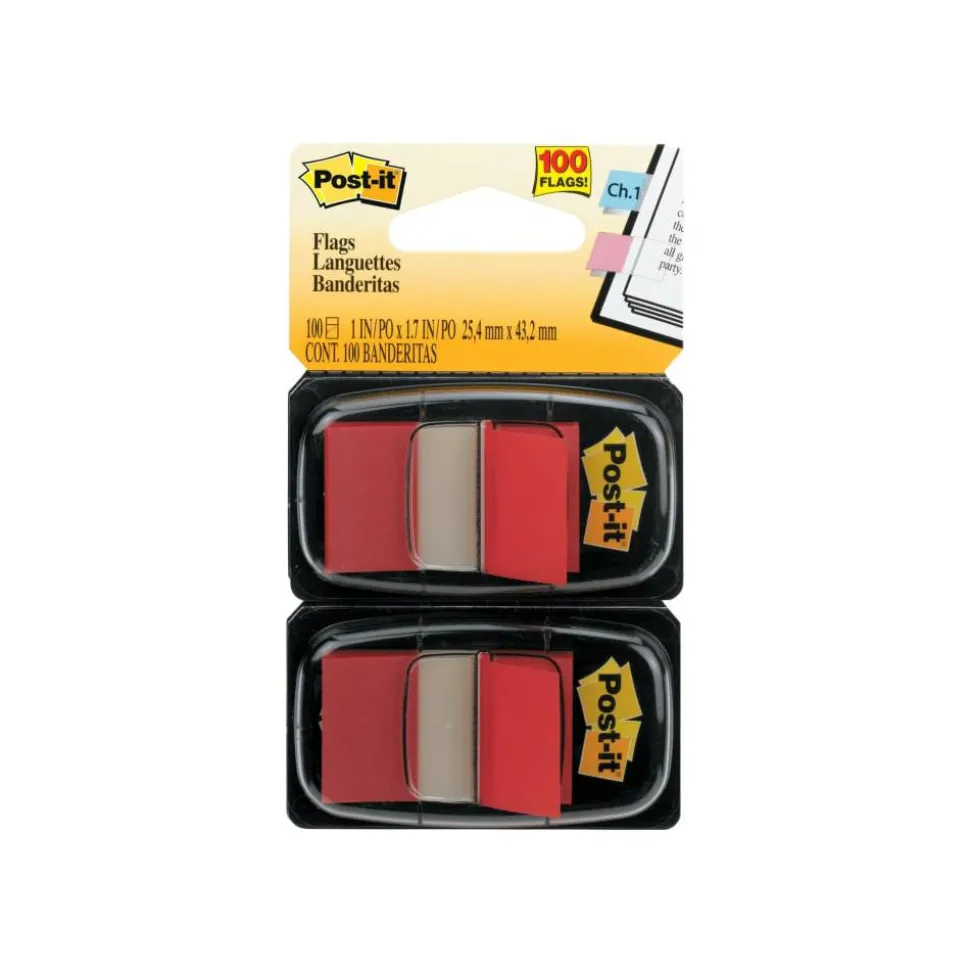 Post-it Notes Flags, 1" x 1-7/10", Red, 50 Flags Per Pad, Pack Of 2 Pads