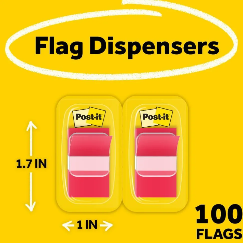 Post-it Notes Flags, 1" x 1-7/10", Red, 50 Flags Per Pad, Pack Of 2 Pads