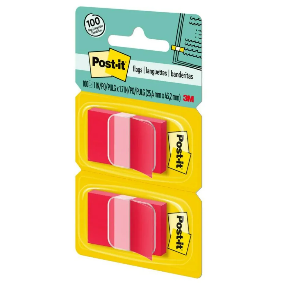 Post-it Notes Flags, 1" x 1-7/10", Red, 50 Flags Per Pad, Pack Of 2 Pads