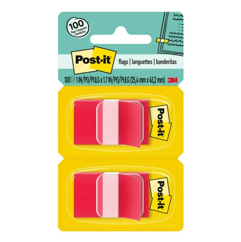 Post-it Notes Flags, 1" x 1-7/10", Red, 50 Flags Per Pad, Pack Of 2 Pads