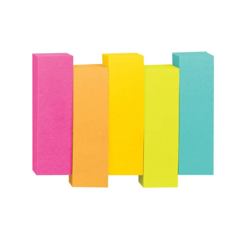 Post-it Notes Page Markers, 1/2" x 2", Electric Glow Colors, 100 Per Pad, Pack Of 5 Pads