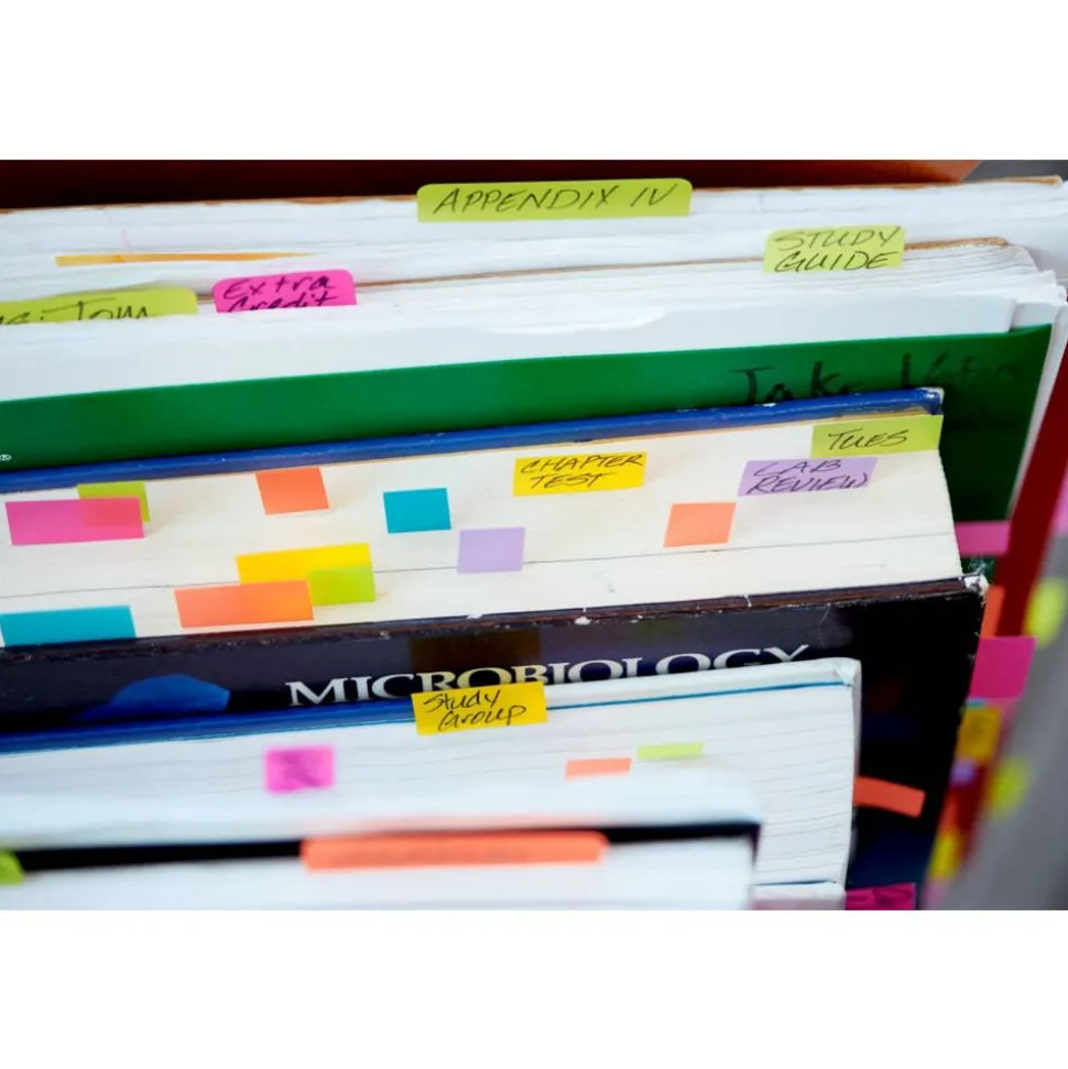 Post-it Notes Page Markers, 1/2" x 2", Electric Glow Colors, 100 Per Pad, Pack Of 5 Pads