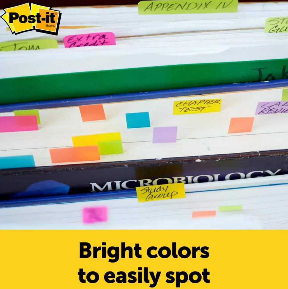 Post-it Notes Page Markers, 1/2" x 2", Electric Glow Colors, 100 Per Pad, Pack Of 5 Pads