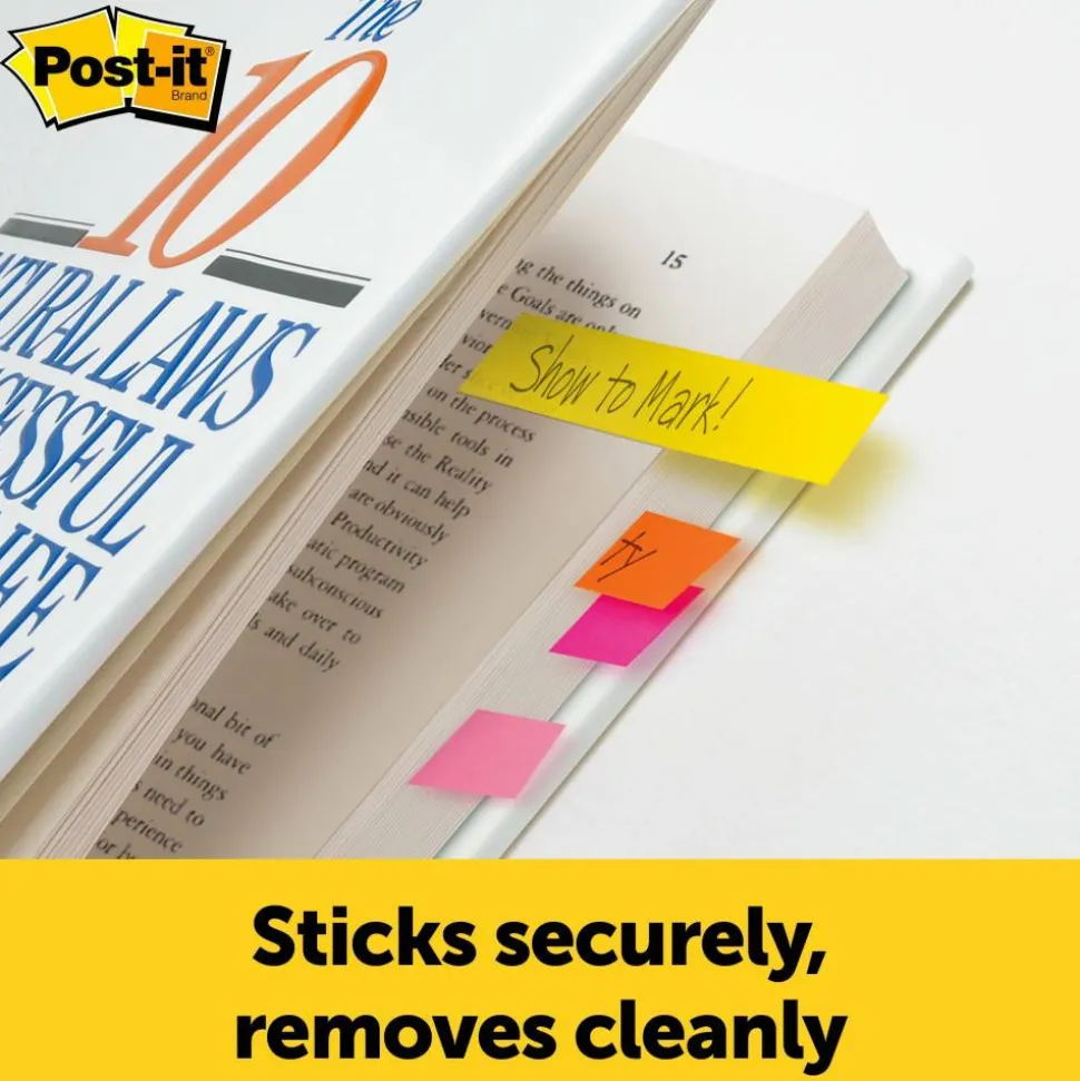 Post-it Notes Page Markers, 1/2" x 2", Electric Glow Colors, 100 Per Pad, Pack Of 5 Pads