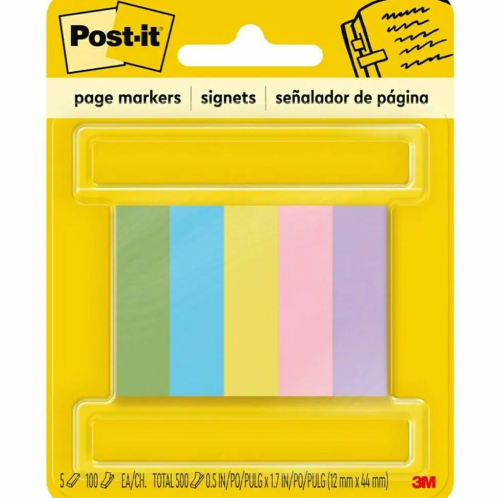 Post-it Notes Page Markers, 1/2" x 2", Jewel Pop Colors, 100 Per Pad, Pack Of 5 Pads