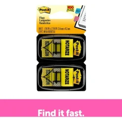 Post-it Printed Flags, "Notarize", 1" x 1 -11/16", Yellow, 50 Flags Per Pad, Pack Of 2 Pads