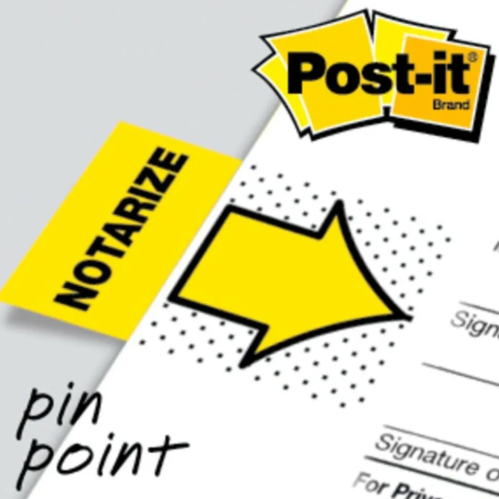Post-it Printed Flags, "Notarize", 1" x 1 -11/16", Yellow, 50 Flags Per Pad, Pack Of 2 Pads