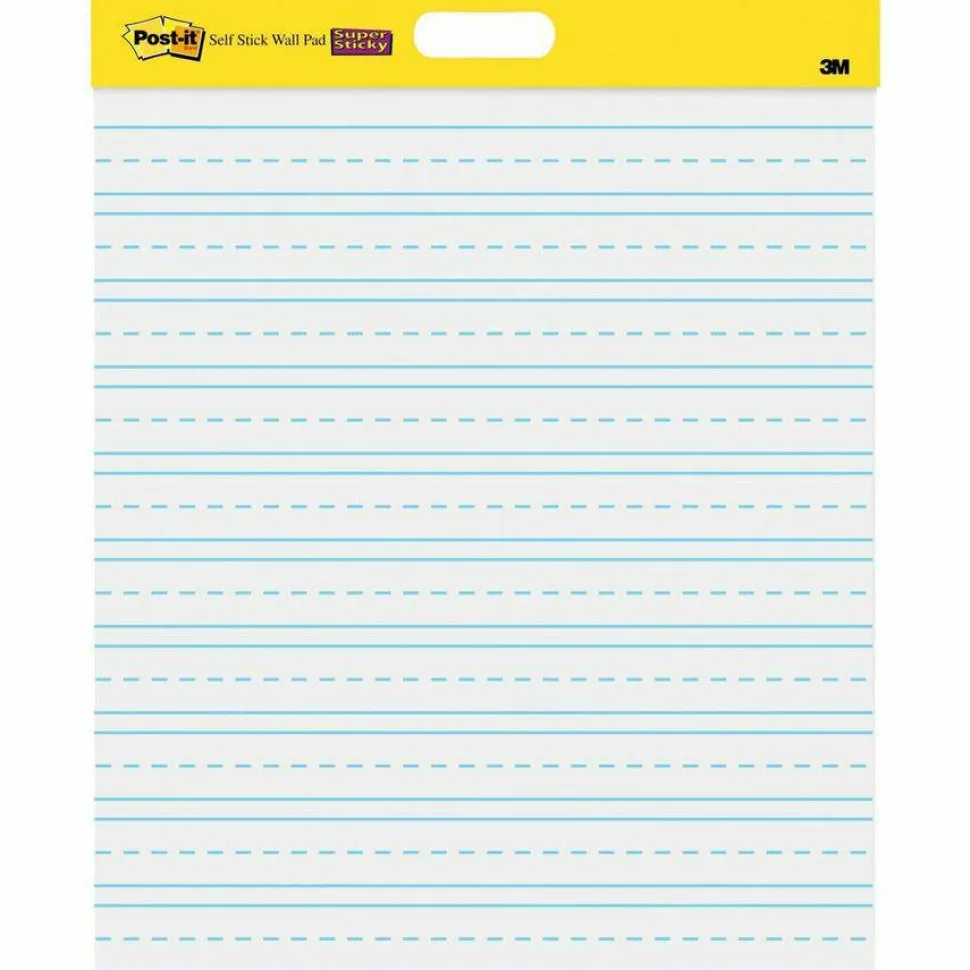 Post-it Self Stick Wall Pad, 20 in x 23 in, 2 Pads, 20 Sheets/Pad, Primary Ruled, White