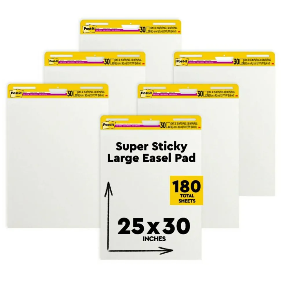 Post-it Super Sticky Easel Pads, 25" x 30", 6 Pads, 30 Sheets/Pad, School Supplies for Classrooms, White
