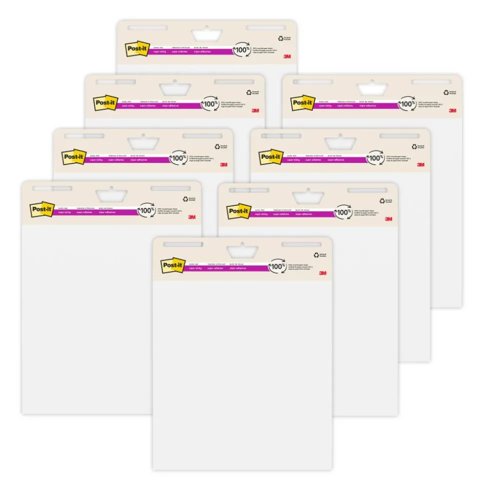 Post-it Super Sticky Easel Pads, 25" x 30", 8 Pads, 30 Sheets/Pad, 30% Recycled, School Supplies for Classrooms, White