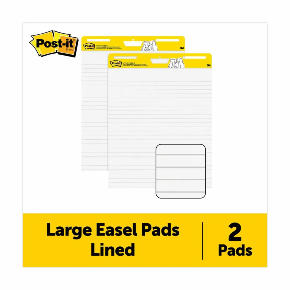 Post-it Super Sticky Easel Pads, 25" x 30", 2 Pads, 30 Sheets/Pad, Lined, School Supplies for Classrooms, White