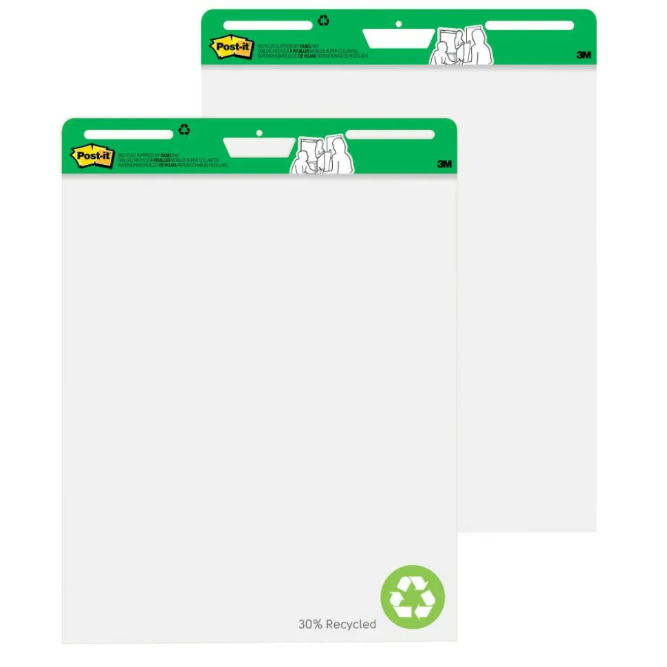 Post-it Super Sticky Easel Pads, 25" x 30", 30% Recycled, White, 30 Sheets, Pack Of 2 Pads