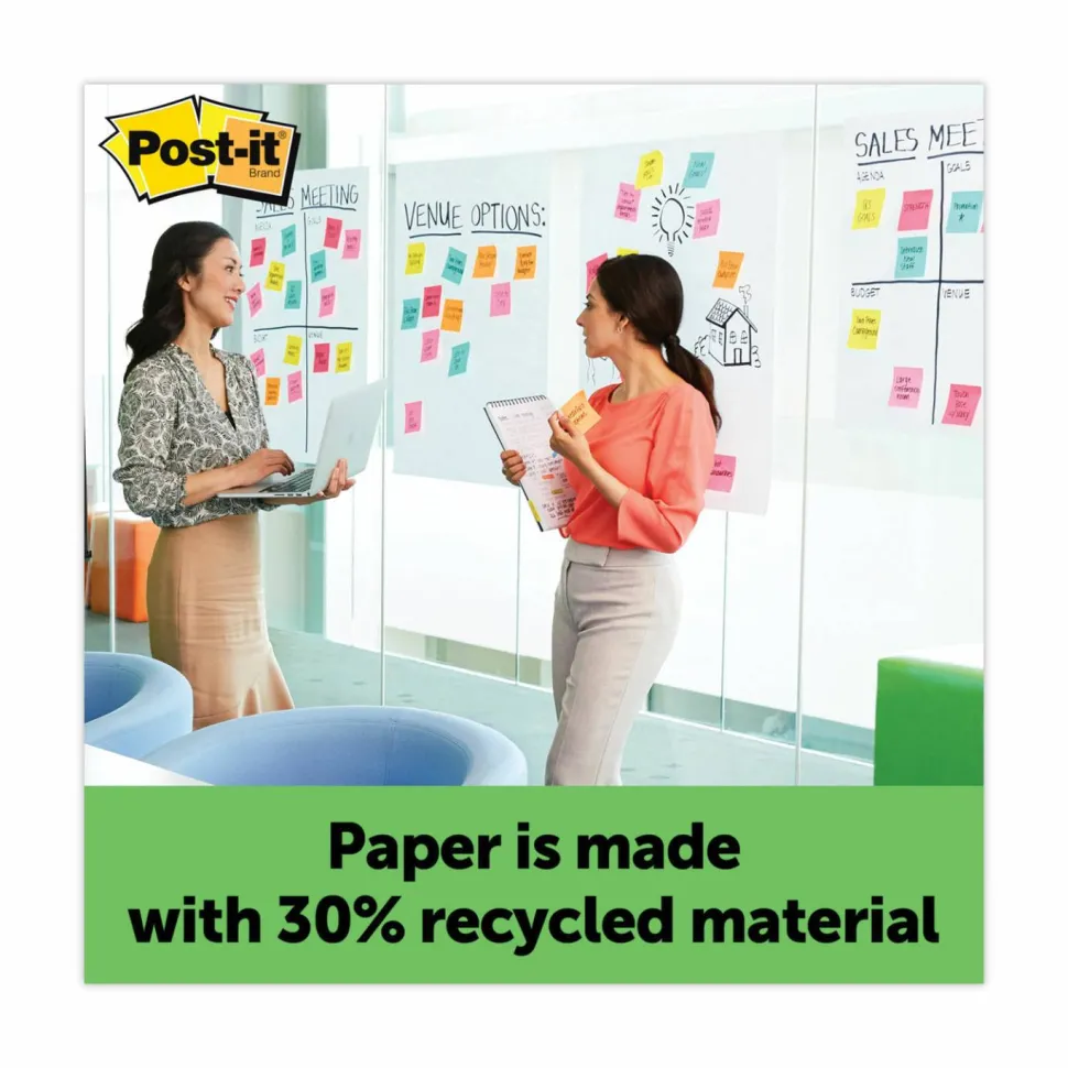 Post-it Super Sticky Easel Pads, 25" x 30", 30% Recycled, White, 30 Sheets, Pack Of 2 Pads