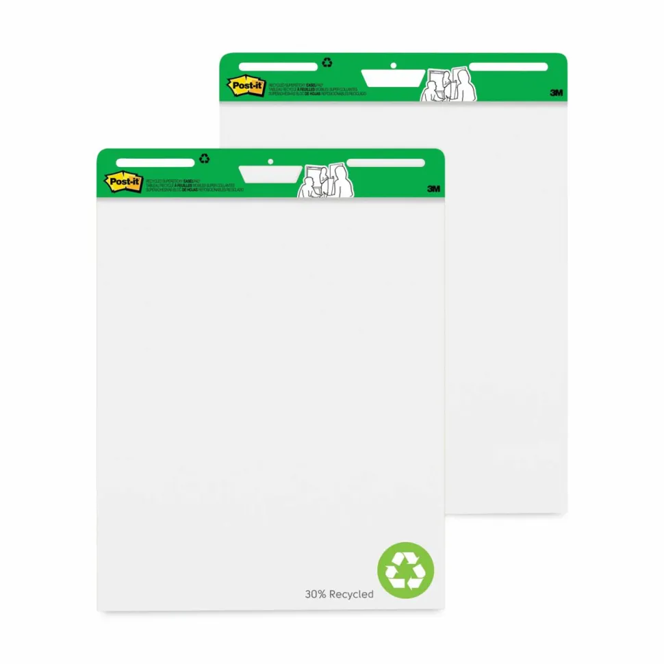 Post-it Super Sticky Easel Pads, 25" x 30", 30% Recycled, White, 30 Sheets, Pack Of 2 Pads