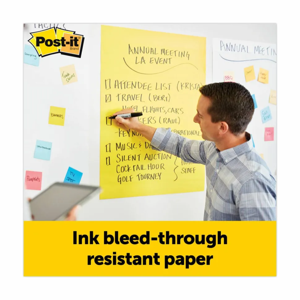 Post-it Super Sticky Easy Pads, 25" x 30", 4 Pads, 30 Sheets/Pad, Lined, School Supplies for Classrooms, Yellow