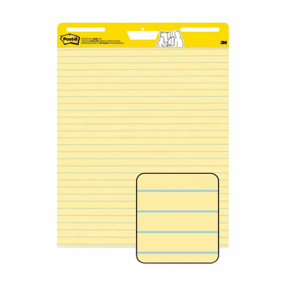 Post-it Super Sticky Easy Pads, 25" x 30", 4 Pads, 30 Sheets/Pad, Lined, School Supplies for Classrooms, Yellow