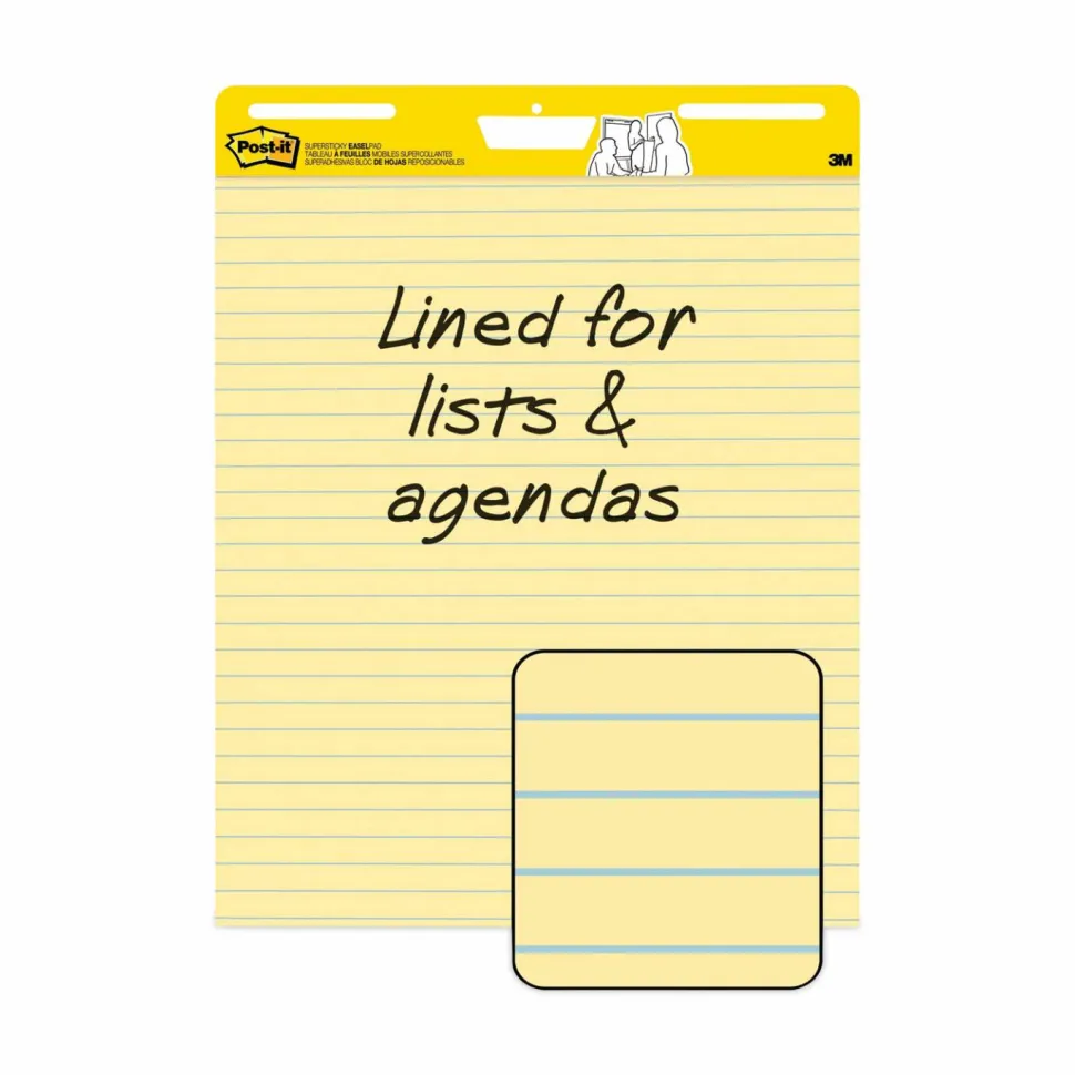 Post-it Super Sticky Easy Pads, 25" x 30", 4 Pads, 30 Sheets/Pad, Lined, School Supplies for Classrooms, Yellow