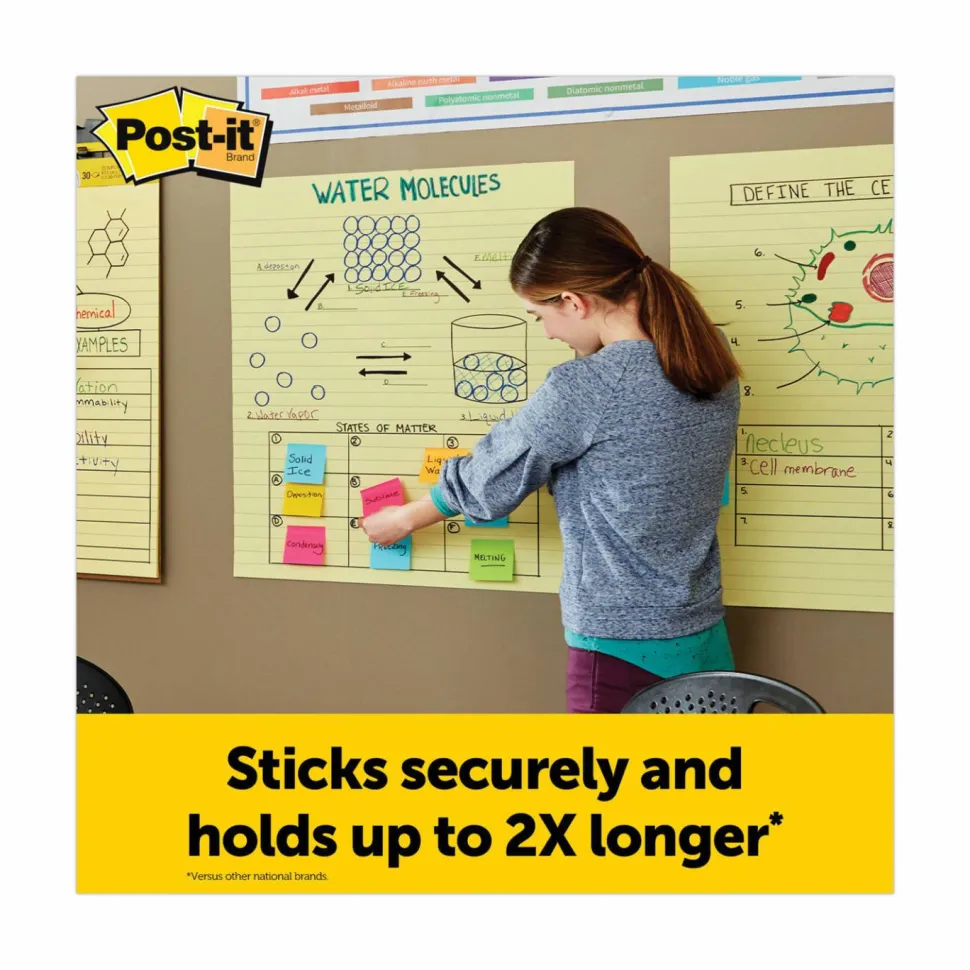 Post-it Super Sticky Easy Pads, 25" x 30", 4 Pads, 30 Sheets/Pad, Lined, School Supplies for Classrooms, Yellow