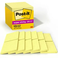Post-it Super Sticky Notes, 12 Pads, 90 Sheets, 4 in x 4 in, 2x Sticking Power, School Supplies & Office Products - 67512SSCP
