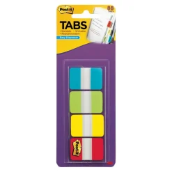 Post-it Tabs, 1 in. x 1.5 in., 1 Pack, 88 Tabs/Pack, Assorted Colors, School Supplies for Students, Tabs for Textbooks and Notebooks