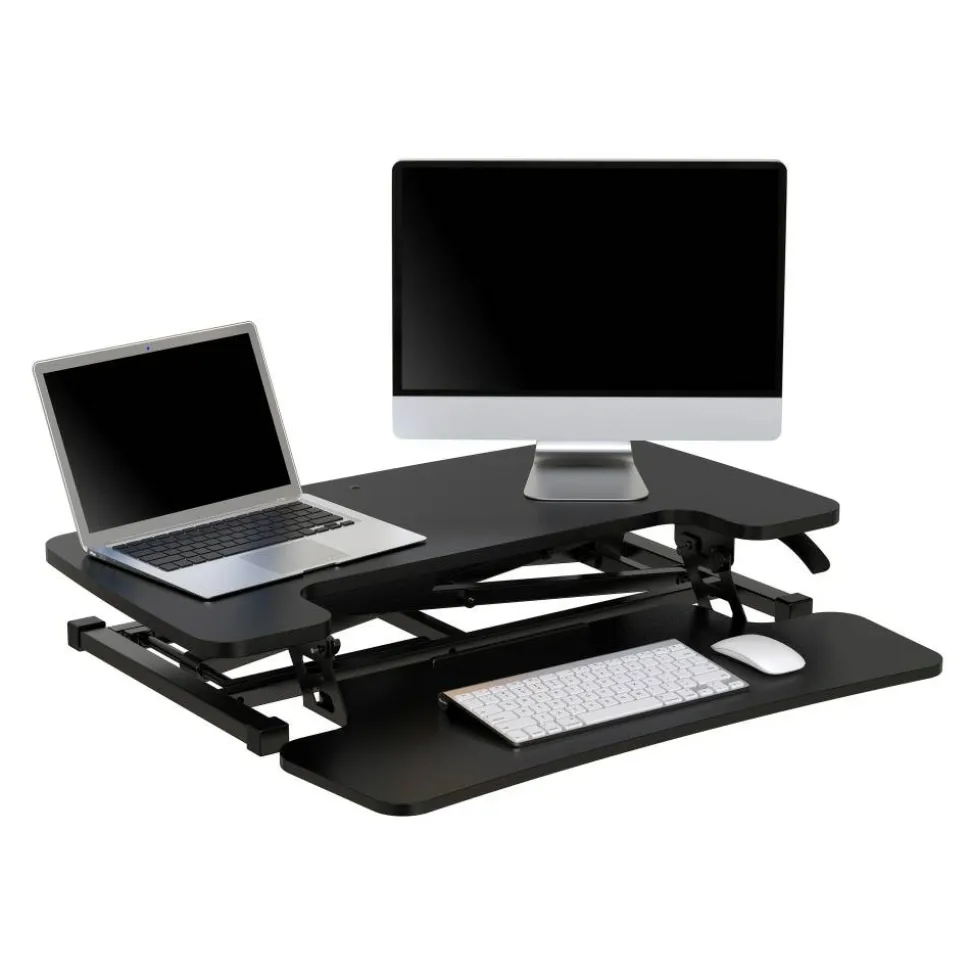 P10 Pneumatic Standing Desk Riser Converter With Keyboard Tray, 20"H x 31-1/2"W x 25"D, Black