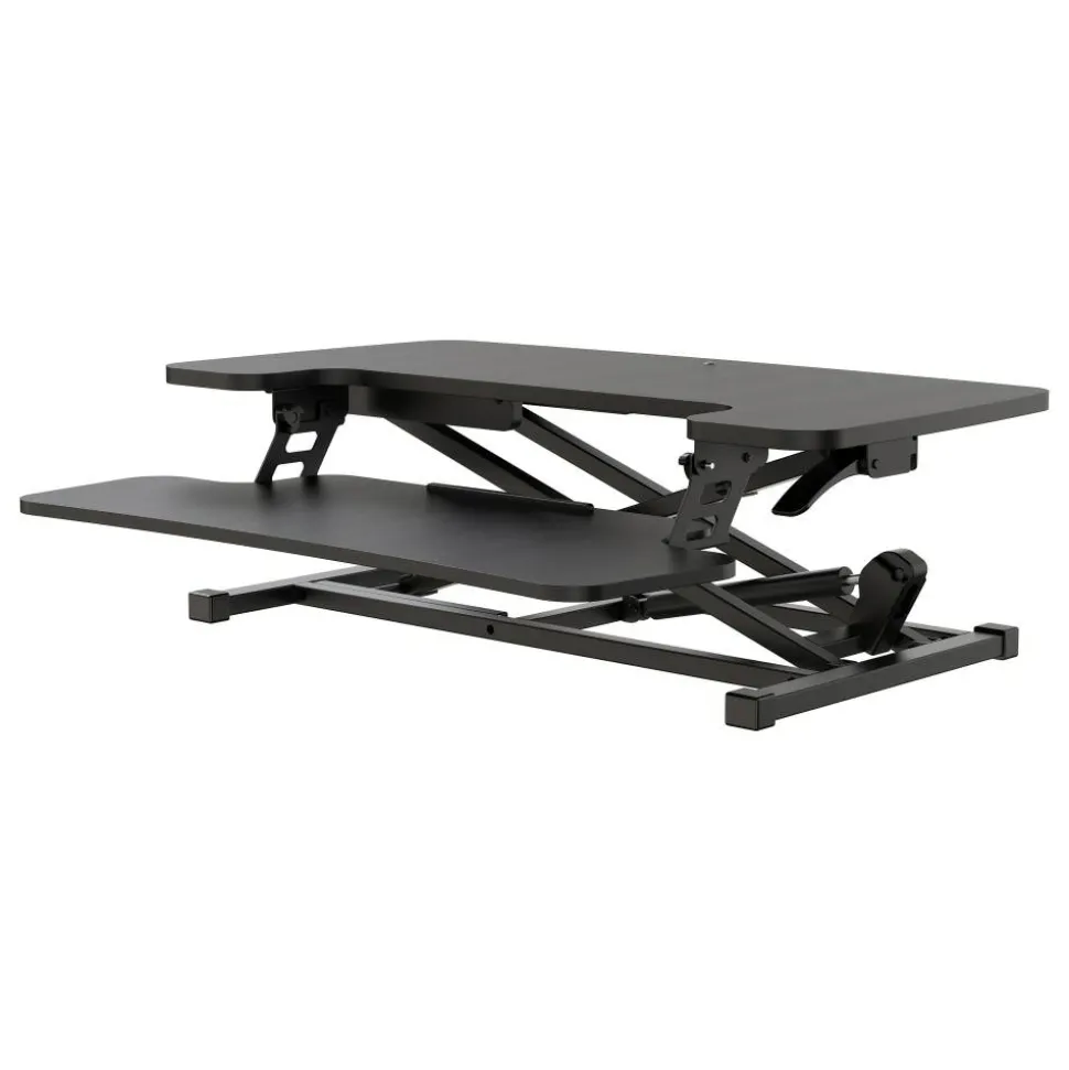 P10 Pneumatic Standing Desk Riser Converter With Keyboard Tray, 20"H x 31-1/2"W x 25"D, Black