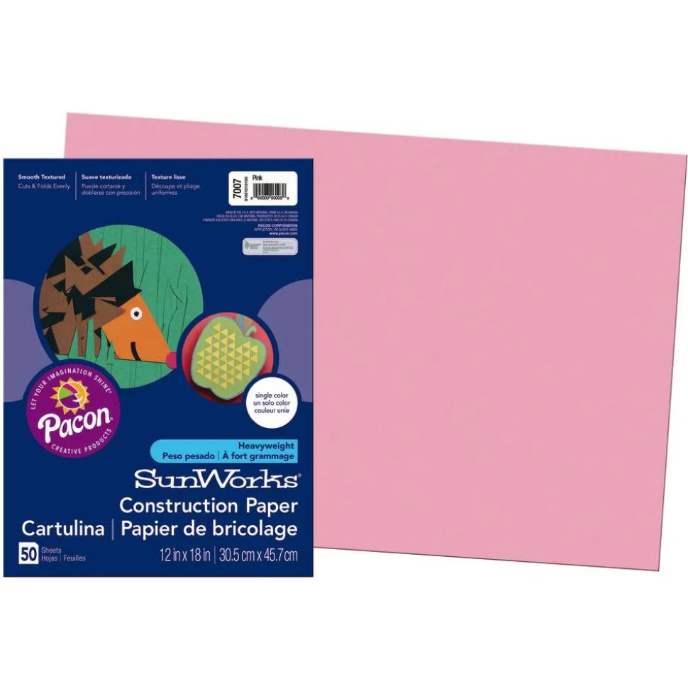 Prang Construction Paper, 12" x 18", Pink, Pack Of 50