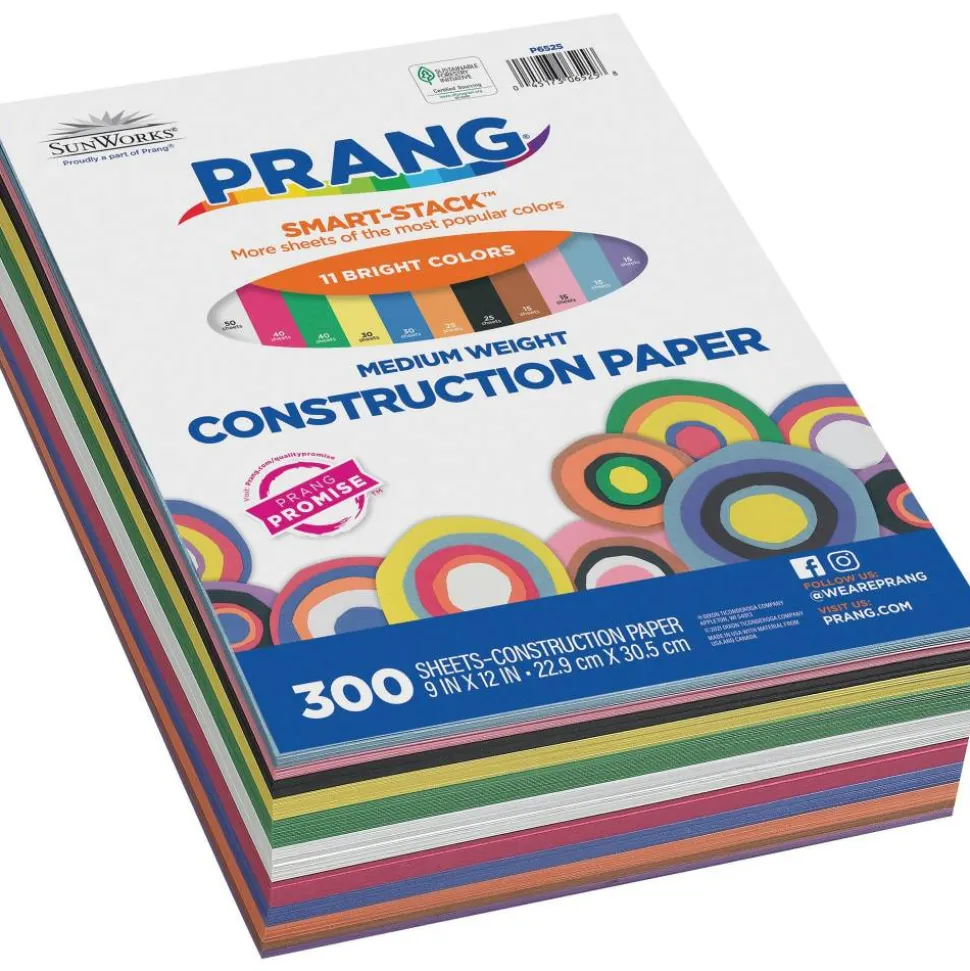 Prang Smart-Stack Medium Weight Construction Paper, 9" x 12", Assorted, Pack Of 300