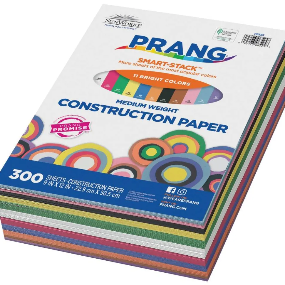 Prang Smart-Stack Medium Weight Construction Paper, 9" x 12", Assorted, Pack Of 300