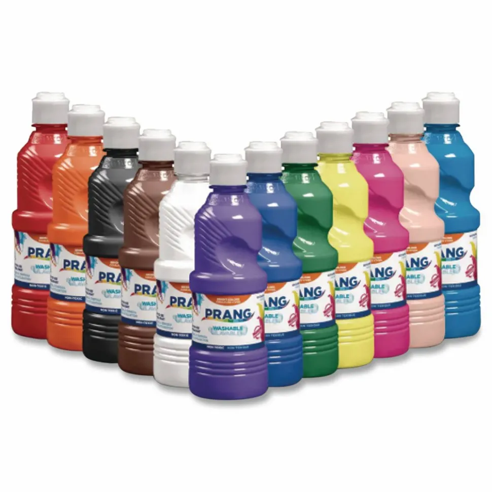 Prang Washable Paint, 12 Assorted Colors, 16 oz Dispenser-Cap Bottle, 12/Pack