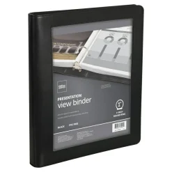 Premium Leatherette Presentation View 3-Ring Binder, 1" Round Rings, Black