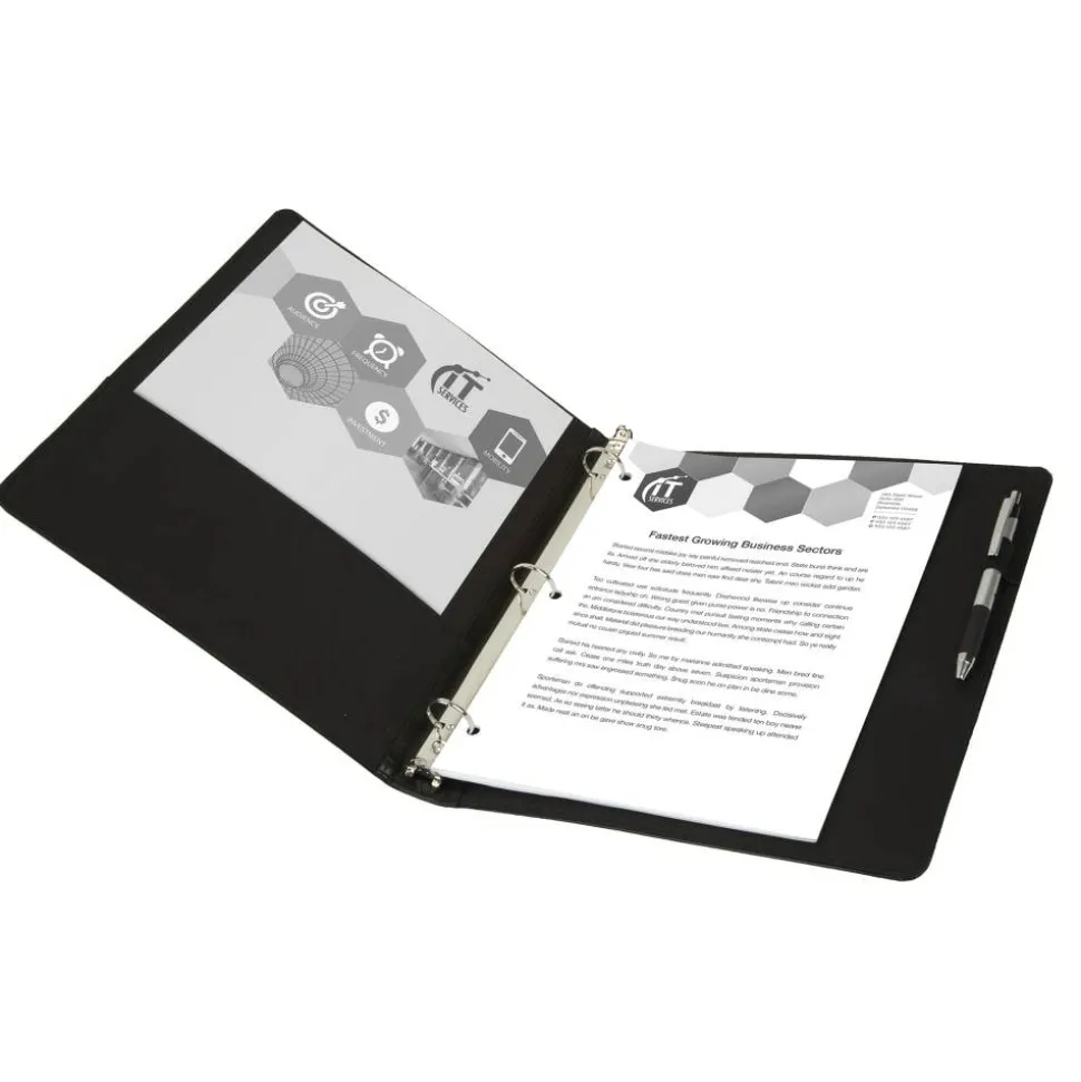 Premium Leatherette Presentation View 3-Ring Binder, 1" Round Rings, Black