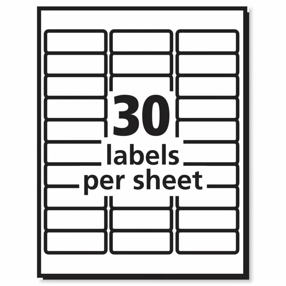 PRES-a-ply Labels, Laser Printers, 1 x 2.63, White, 30/Sheet, 100 Sheets/Box