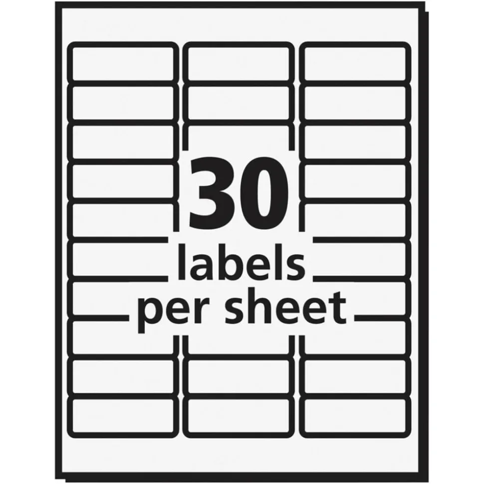 PRES-a-ply Labels, Laser Printers, 1 x 2.63, White, 30/Sheet, 100 Sheets/Box
